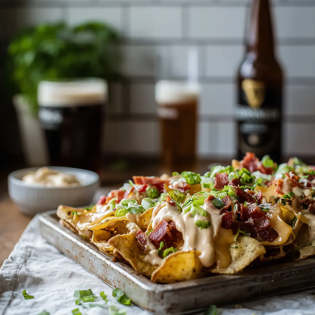 Irish Pub Nachos with Guinness Cheese Sauce